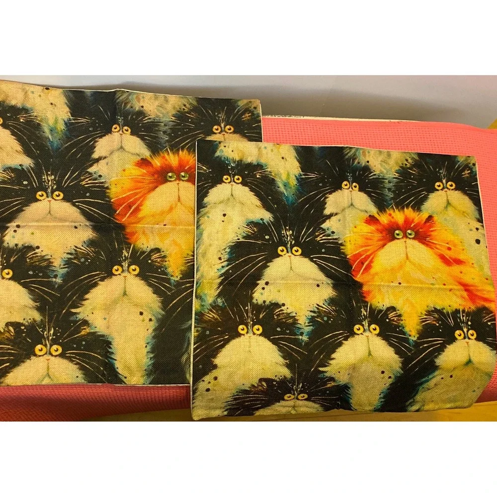 Cats Decorative Pillowcases Lot Of 2 No Pillows Zipper 17x17 Canvas